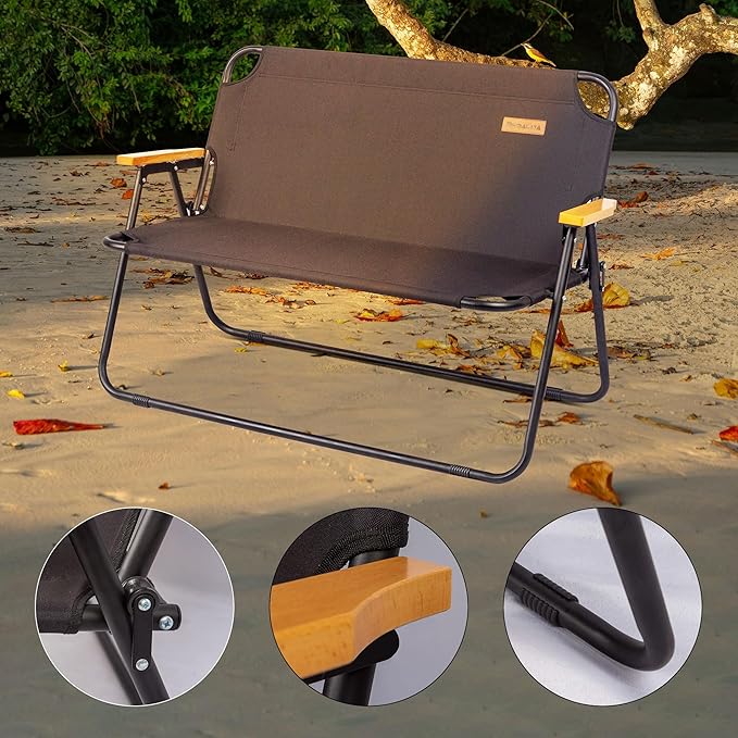 Himalaya Double Camping Chair Sofa Loveseat, Oversized Folding Bench Chair Seating Camp Chairs for Indoor Outdoor Lawn Soccer Sports Patio Beach (1 Pack Double Black)