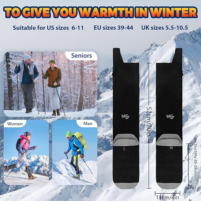 Heated Socks for Men Women, Rechargeable Electric Heated Socks, 5000mAh Washable Heated Socks, Long Life Up to 150 ℉, Large Heating Area Foot Warmer for Outdoor Work Skiing Camping Fishing Hunting
