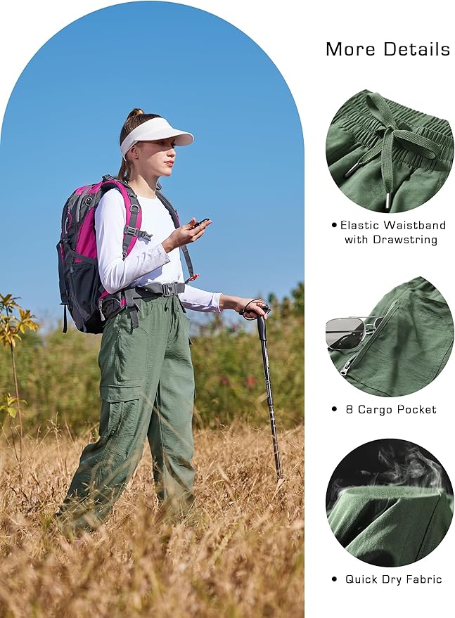 Women's Cargo Hiking Pants Lightweight Casual Quick Dry Straight Leg Camping Travel Pant for Work Golf with Multi-Pocket