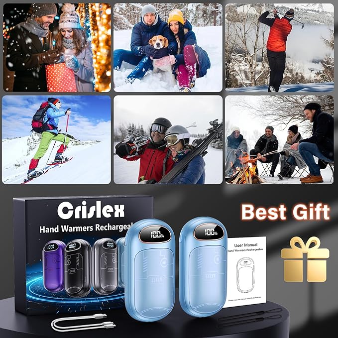 Hand Warmers Rechargeable - Electric Hand Warmer Reusable 2 Pack, LED Display, 20Hrs Warmth, 4 Levels Heat, Portable Charging Magnetic Pocket Heater for Men, Women, Raynauds, Hunting, Golf