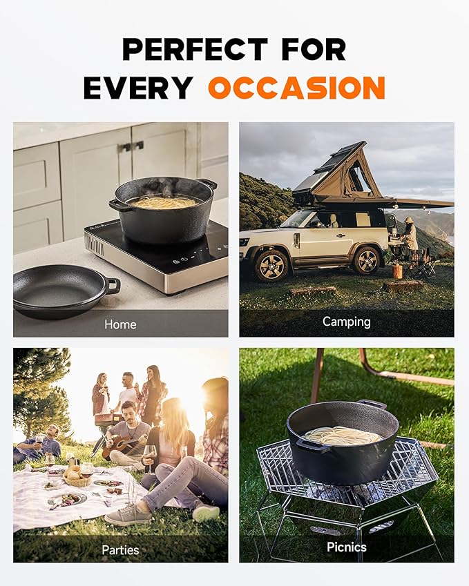 DARTMOOR 2-in-1 Pre-Seasoned Cast Iron Dutch Oven with Lid, 4.8 qt Pot & 10.5 in Skillet Cookware Set with Handles & Lid Lifter, Deep Pot for Baking Stewing Roasting, Indoor & Outdoor Use