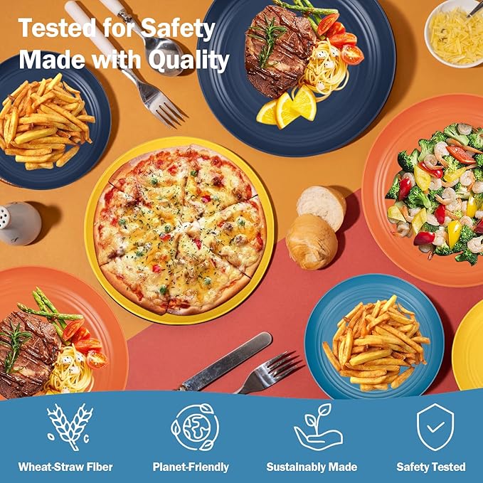 Supernal Unbreakable Dinnerware Set, 16 Pcs Plates and Bowls Sets of 4,Plastic Plates Reusable, Plastic Dish Set for Camping & Apartment, Dishwasher Safe, Kitchen Essentials(Four Color Matching)
