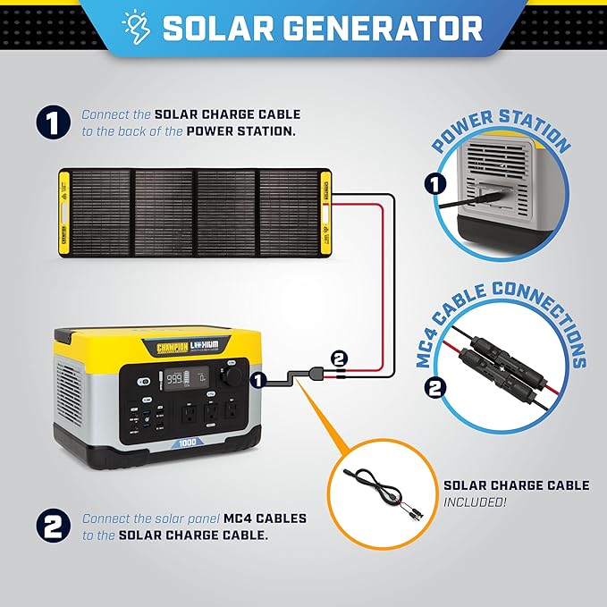 Champion Power Equipment 998-Wh Portable Solar Power Station and 200-Watt Solar Panel