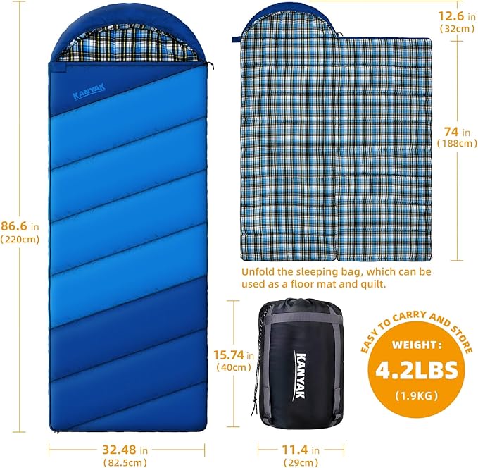 Cotton Flannel Liner Sleeping Bag for Adults Teens Kids, Cold Weather & Warm, 3-4 Seasons, Lightweight Compact Camping Essentials Equipment, Hiking, Outdoor, Travel