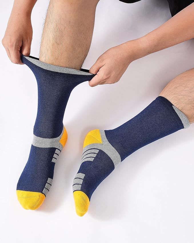6 Pairs Men's Cotton Crew Work Boot Socks, Moisture Cushioned Athletic Sports Socks for Hiking Running Workout