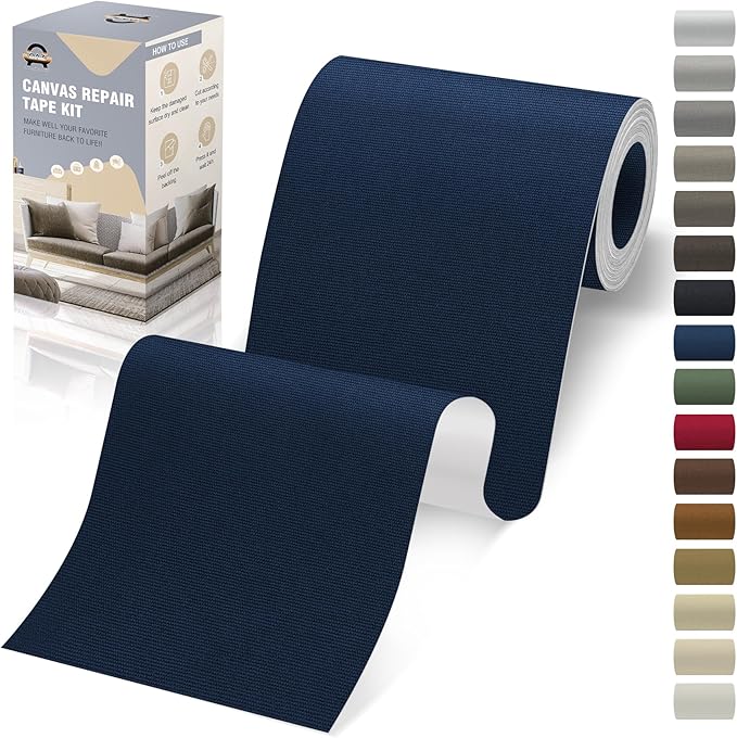 OAZ 4 x 79 inch Canvas Repair Patches Canvas Fabric Patch Self-Adhesive Canvas Repair Tape Waterproof Outdoor Gear Repair Patch Kit for Boat Cover Awning Sofa Chair Couch Tent Bag (Navy Blue)