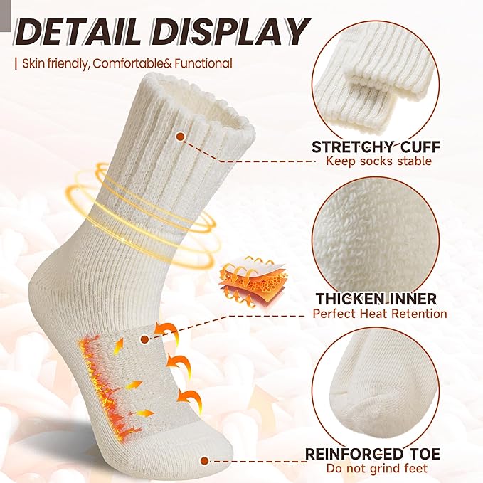 Eyean Merino Wool Socks Thermal Winter Ski Warm Thick Cozy Boot Hiking Socks for Women Men 3 Pairs