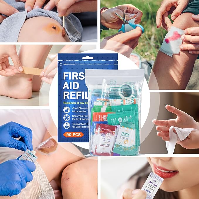 90 Pieces First Aid Refill Kit - Wound Care Kit Includes Bandages for Home, Travel, Hiking - Portable Replacement Kit for First Aid Medical Supplies(2 Set)