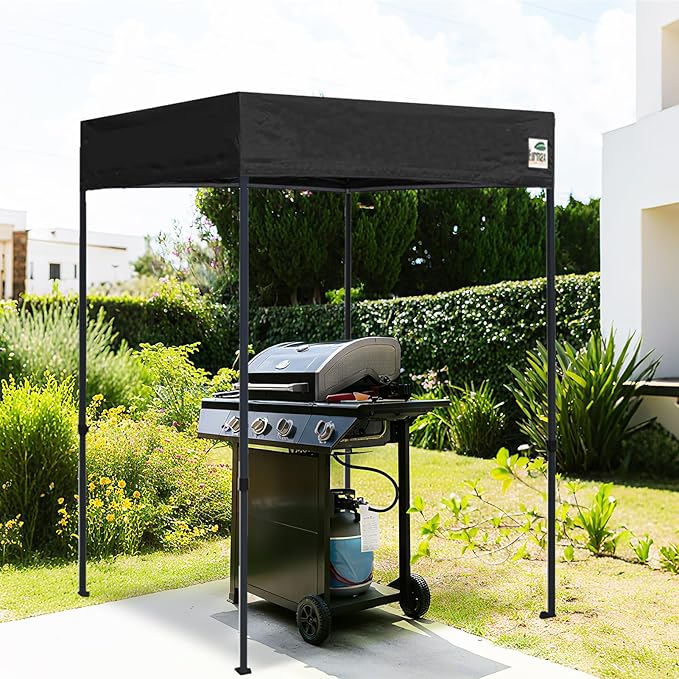 Eurmax USA Printed 5x5 Flat Top Pop Up Canopy Tent Commercial Instant Canopies with Heavy Duty Roller Bag,Bonus 4 Sand Weights Bags (Flat Printed Black)