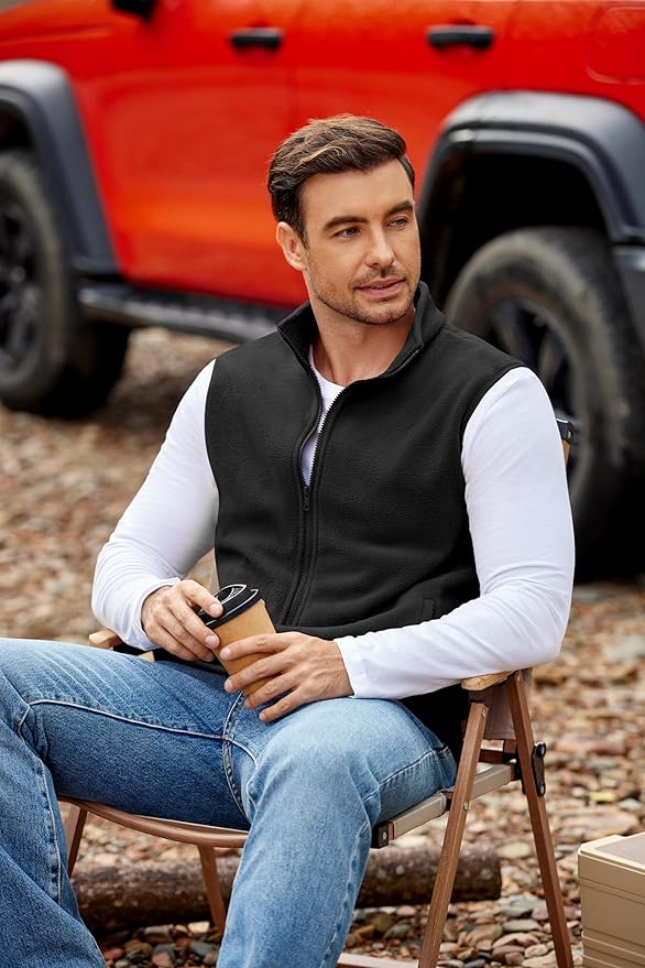 COOFANDY Mens Polar Fleece Vest Lightweight Sleeveless Jacket Warm Zip up Outerwear Vests with Zipper Pockets for Hiking