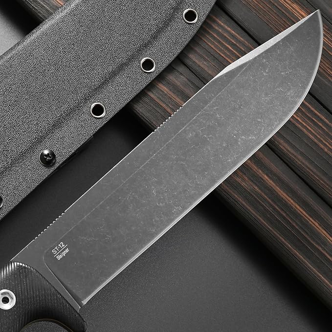 Sitivien ST12 Plus Fixed Blade Knife Sleipner Brushed Steel Blade G10 Handle Full Tang EDC Straight Knife for Camping Hunting Fishing(Black)