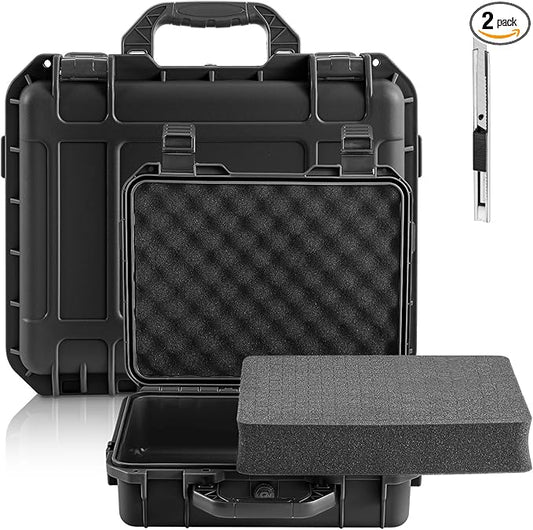 18.3 x 13.4 x 7.2 Inch Waterproof Hard Case with DIY Customizable Foam Insert Portable Protective Case with Knife for Camera Drones Equipments Tools Test Instruments (Black)