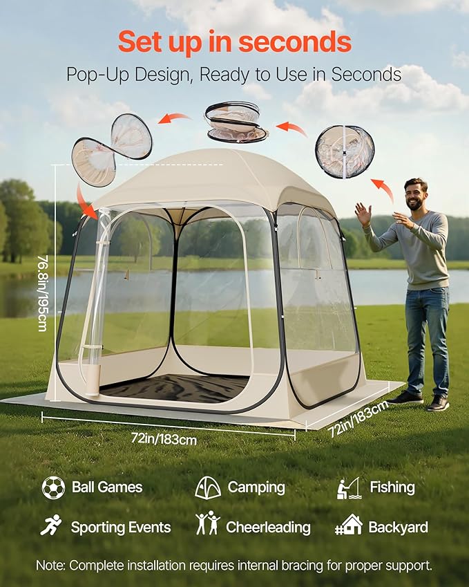 VEVOR Pop up Sports Tent, 4 Sizes Optional Clear Bubble Tent for 1-6 Person, Waterproof Outdoor Pod with Floor Mat & Top Cover, Garden Igloo Dome Tents Camping Shelter for Sports Watching
