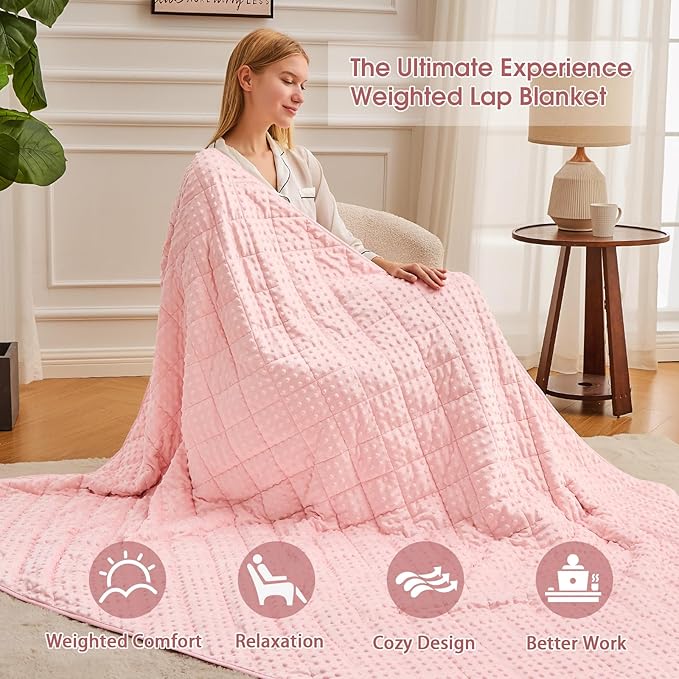 Weighted Blanket for Adults (15lbs, 48"x72" Twin Size) - Minky Heavy Blanket Microfiber for 120-160lbs with Premium Glass Beads - Soft Thick Blanket for All-Season Sleeping Comfort - Pink