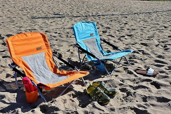 Nice C Chair Beach, Low Beach Chair, Sling, Folding, Portable, Concert, for Adults, Kids, Boat, Sand Chair with Cup Holder & Carry Bag (1 Pack of Orange)
