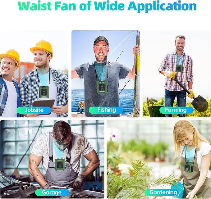 All-New 2025 Version Waist Fan - Portable Belt Clip Fan with 10000mAh Battery, 35H Runtime, 6 Speeds, 59ft/s Strong Wind with LED SOS Light, 18500RPM for Jobsite, Farming, Fishing, and Travel