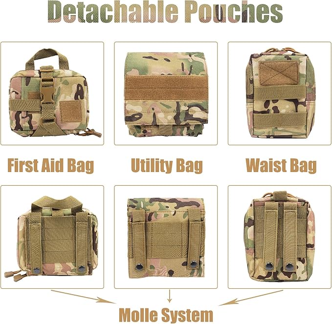 AIWAI Tactical Dog Harness with Pouches,Dog Vest Harness for Large Medium Dogs No-Pull Adjustable Military Dog Harness with Handle Walking Hiking Training (Camouflage, L)