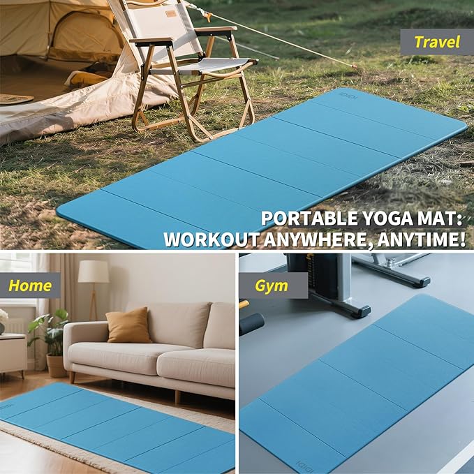 8mm Extra Large Foldable Yoga & Fitness Mat(74" x 31.5" x 0.32"), Double-Sided Non Slip & Lightweight Pilates Mat, Thick Wide Exercise Mats for Woman Man Kids, Portable Workout Mats for Travel, Studio or Home Use