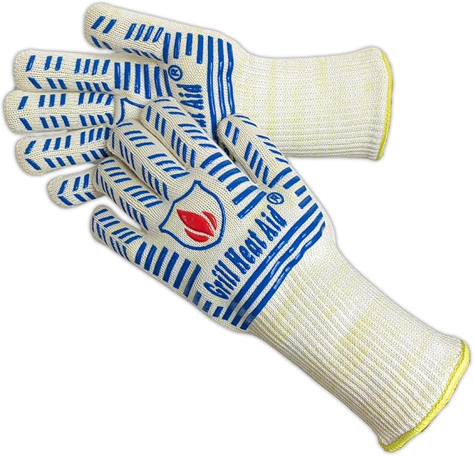 GRILL HEAT AID BBQ Grill Gloves Heat Proof for Grilling โ Fireproof 1472ยฐF Heat-Resistant Grill Mitts for Outdoor Barbecue and Smoker, Campfire, Fire Pit, Oven Glove with Fingers for Baking Pizza