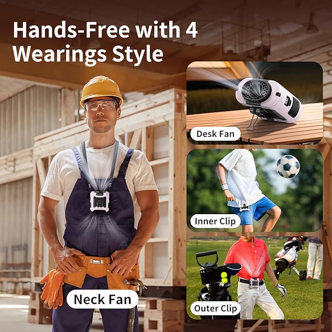 Socool 10000mAh Portable Waist Fan Clip on Wearable Belt Personal Fan Rechargeable Battery Operated With 5 Speeds & Flashlight Neck Hands-Free 40H Cooling For Outdoor Travel Camping Power Bank (Pink)