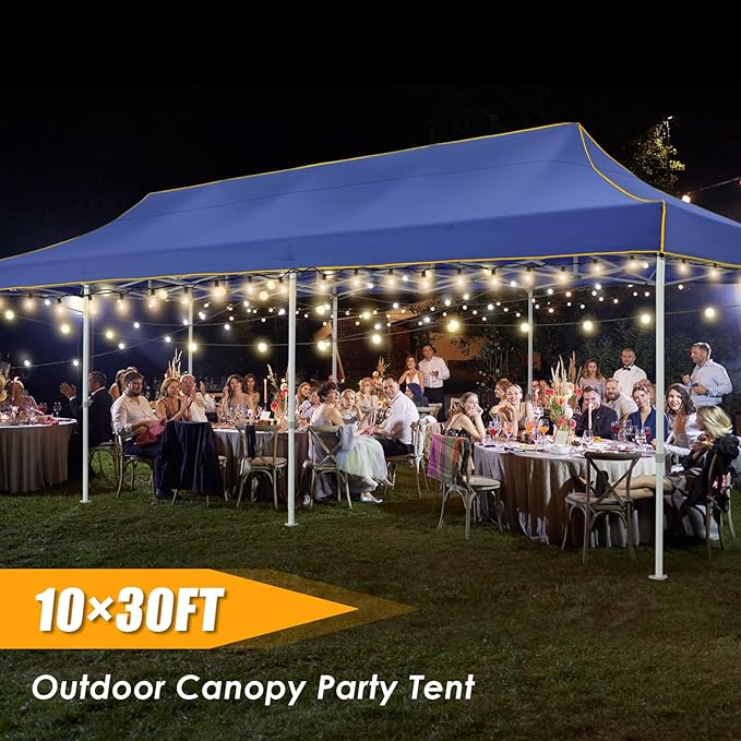 HOTEEL 10x30 Heavy Duty Pop Up Canopy Tent for Parties Event Wedding Commercial Instant Canopy with Wheeled Bag, Party Tent Waterproof UV 50+&Windproof, Upgraded Thick Hexagonal Legs, Deep Blue