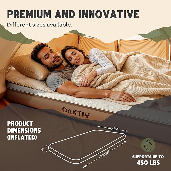WanderMate - Self-Inflating Camping Sleeping Pad - Queen-Sized Inflatable Camping Mattress for Car, Backpacking, and Tent - Durable 4-Inch Memory Foam and Air Support - Cordless 2,500mAh Pump