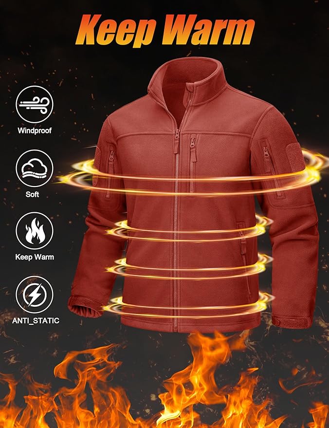 CRYSULLY Men's Fleece Jacket Tactical Full-Zip Winter Coat Jackets Multi Pockets