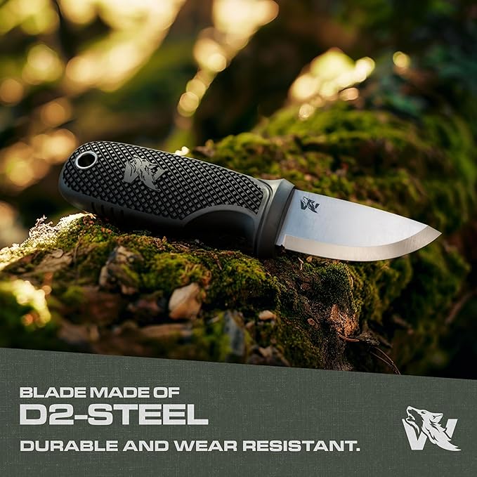 W-MINI 2 - EDC Neck Knife with Sheath and Necklace - Small EDC Fixed Blade Knife Necklace and Belt Clip - Pocket Fixed Blade Knives - Full Tang Neck Knife with Sheath Tactical + Fire Starter