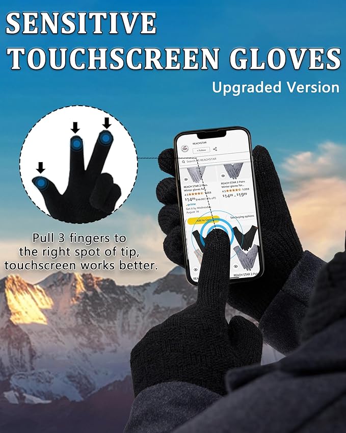 REACH STAR Winter Gloves for Women-Upgraded Touch Screen Elastic Thermal Knit Lining Warm Gloves for Cold Weather