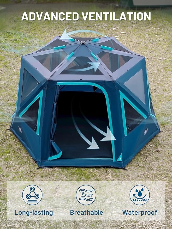 TIMBER RIDGE 4/6/8 Person Instant Pop Up Cabin Tent, Easy 60 Second Setup, Weather Resistant Camping Family Hub Tent with Rain Fly and Carry Bag for Outdoor Camping