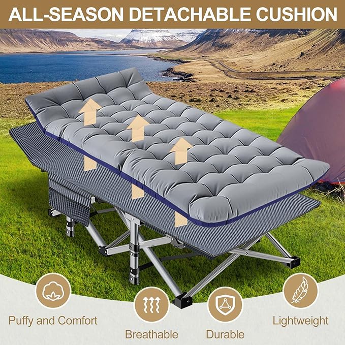 DoCred Oversized XXL Folding Camping Cot with Mattress, 2 Pack Heavy Duty Sleeping Cot Bed Portable Adults Outdoor Bed with Carry Bag, Travel Camp Cots