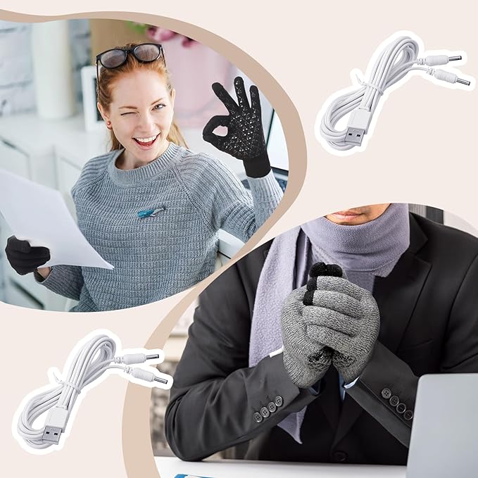 Bencailor 2 Pairs Usb Winter Heated Gloves Mitten Hand Washable Knitting Touchscreen Laptop Gloves