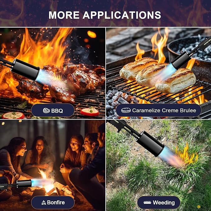 TONYFUL Powerful Propane Torch Grill Gun, Sous Vide, Adjustable Flamethrower Fire Gun with Safety Lock, Charcoal Torch Campfire Starter, Cooking Torch for Searing Steak & BBQ(Tank Not Included)