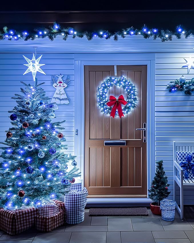LED Christmas Lights, Extra Long Outdoor String Lights Waterproof, Timer & Memory, 8 Modes Dimmable Plug in Fairy for Outside Tree Wedding Patry (Blue and White, Total 710FT 1800 LED)