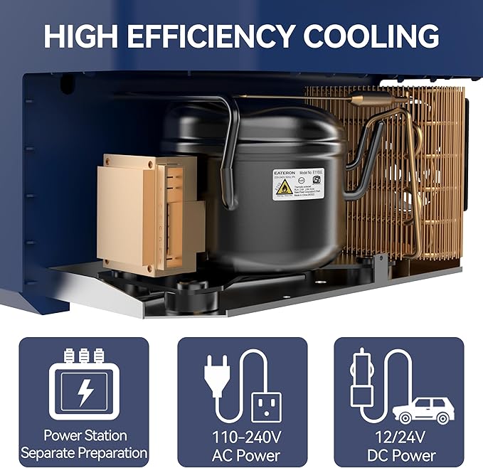 12 Volt Refrigerator Car Fridge Portable 12V 45 Quart Freezer Compressor Cooler 12V/24V DC 110~240 V AC for Truck Van RV Camper SUV and Home Use