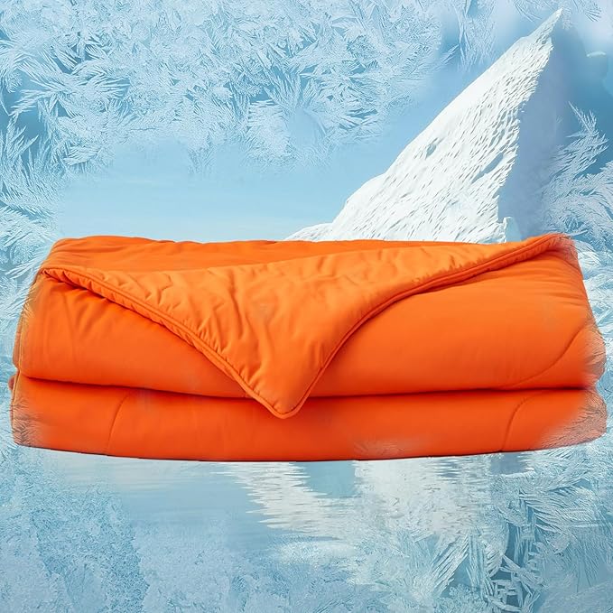 MorroMorn Cooling Comforter for Hot Sleepers & Night Sweats - IceyRest Cold Touch Technology, Lightweight Summer Blanket Breathable Silk Smooth (Orange, Full Queen Size 90"x90")