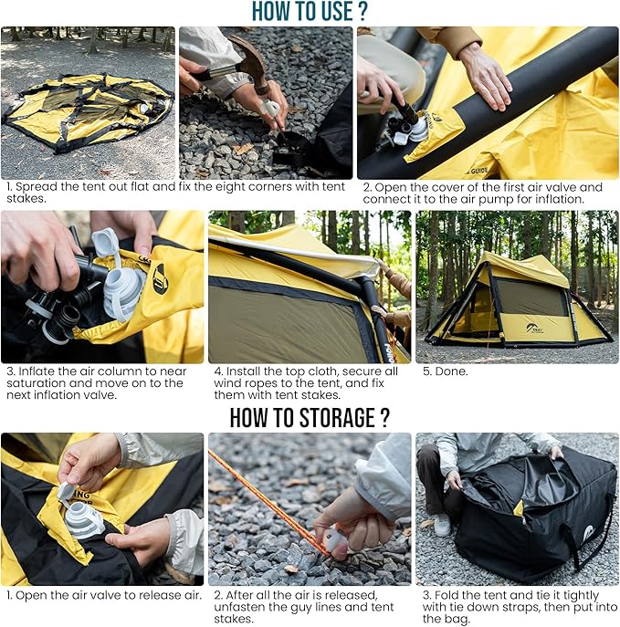 TAILI Inflatable Blow Up Tent for Camping with Hand Pump for 2/3/4/6 Person, Easy Setup Outdoor Inflatable Oxford Waterproof Air Tent House for Family Camping Adult