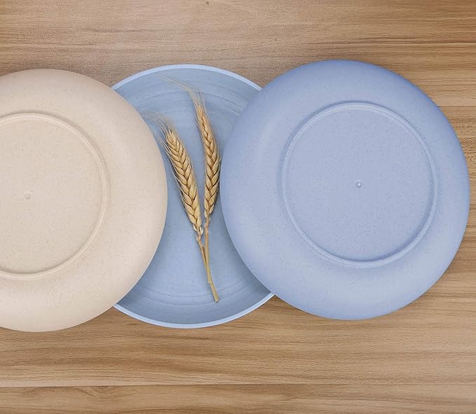 LuckyZone 7.8 Inches Unbreakable Wheat Straw Plates - Reusable Plate Dinner Set - Dishwasher & Microwave Safe - Healthy, BPA Free & Eco-Friendly (7.8 Inches/4 Blue)