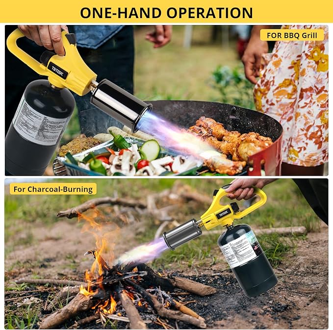 TBTEEK Powerful Propane Torch Head, Sous Vide Grill Cooking Torch With Adjustable Flame, Safety Lock Charcoal Torch Lighter for BBQ, Searing Steak, Creme Brulee, Campfire (Tank Not Included)