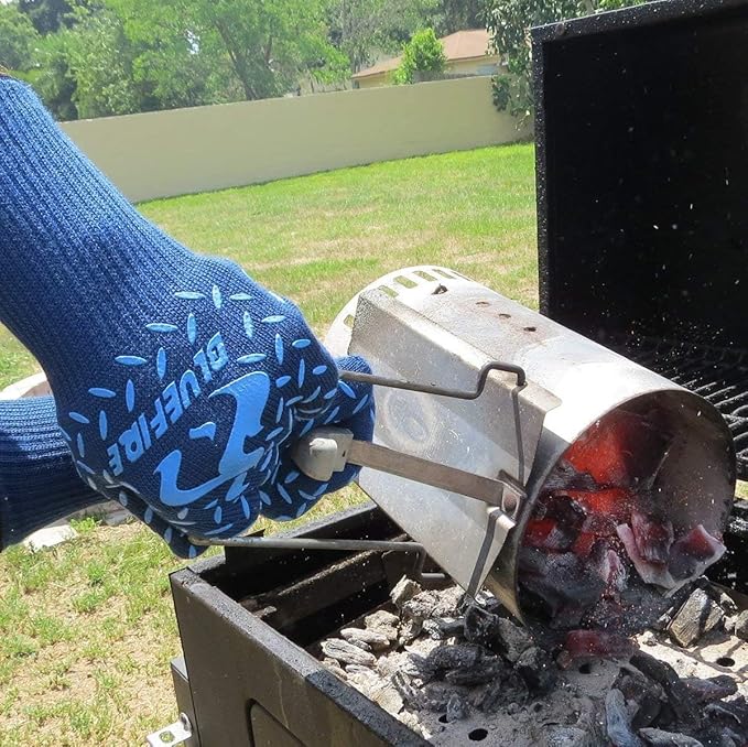 BBQ Grill Firepit Oven Mitts Highest Heat Resistance EN407 Lab Certified (X-Large, Red/Black)