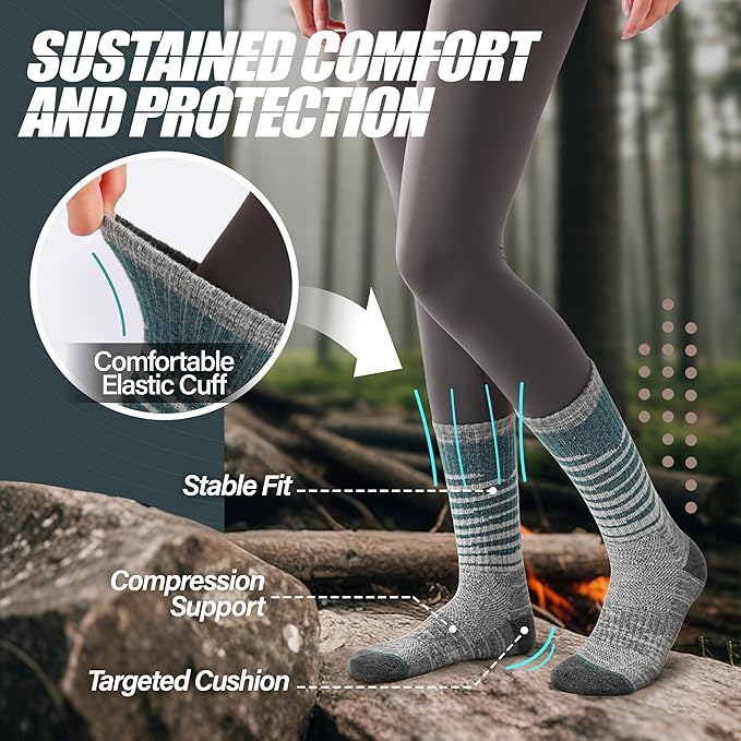 ANTSANG Merino Wool Hiking Socks for Men & Women 5 Pairs Thermal Warm Winter Thick Cushion Moisture Wicking Crew Boot Socks
