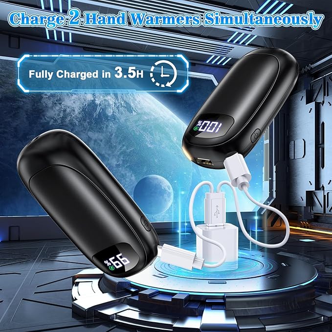 Hand Warmers Rechargeable 2 Pack - Electric Dual-Sided Heating Hand Warmers Max 131℉, 20Hrs Battery Operated Pocket Heater for Raynauds, Golf, Camping, Hunting Essentials, Gifts for Men Women
