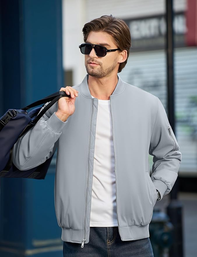 Cotrasen Mens Bomber Jacket Fall Winter Warm Windbreaker Casual Full Zip Padded Coats with Pockets
