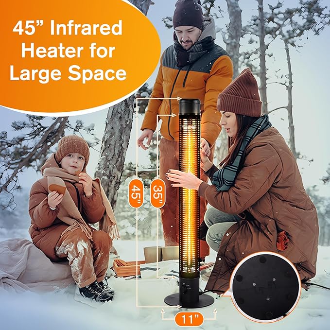 Patio Heaters for Outdoor Use, 45" 1500W Outdoor Electric Heaters, Large Standing Infrared Outdoor Heaters for Patio, Carbon Fiber Radiant Heater for Yard, Garage, Home