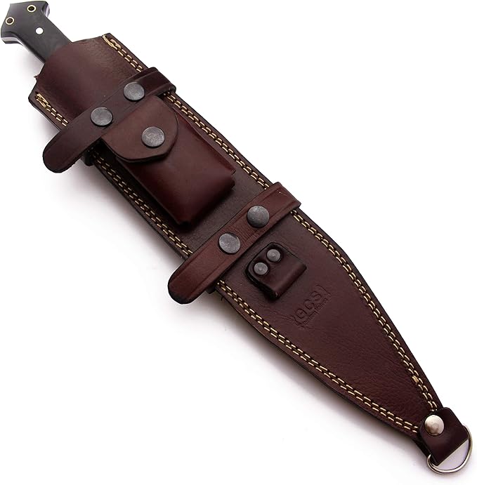GCS Handmade Survival Hunting Knife and Bowie Black G10 Handle with Brown Leather Right or Left Hand Horizontal Fixed Blade Knife Sheath & Sharpening Stone (D2-16.5" Trail Master