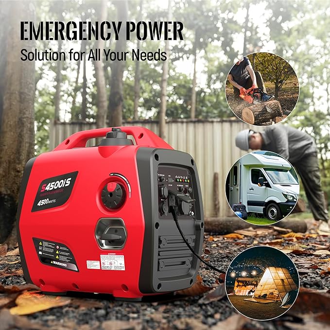 4500W Portable Generator Super Quiet Inverter Generator Ultra Lightweight for Home Backup Outdoor Camping, RV Ready Parallel Capable, Long Run Time, CO Sensor Protect, EPA, ECO Mode