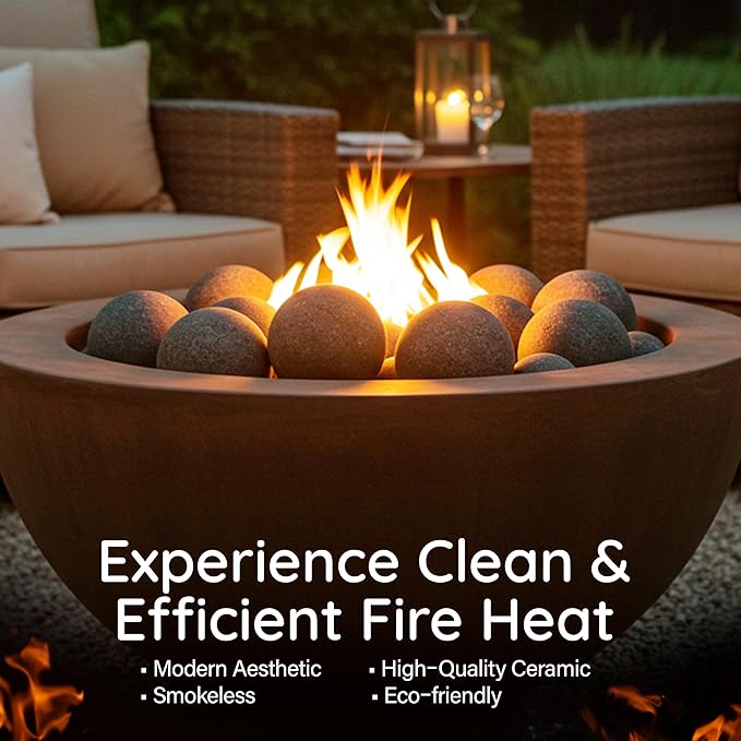 Ceramic Fire Balls Set of 15 – 3" Spheres for Gas Fireplaces and Fire Pits, Heat-Resistant Indoor Outdoor Fireplace Accessories