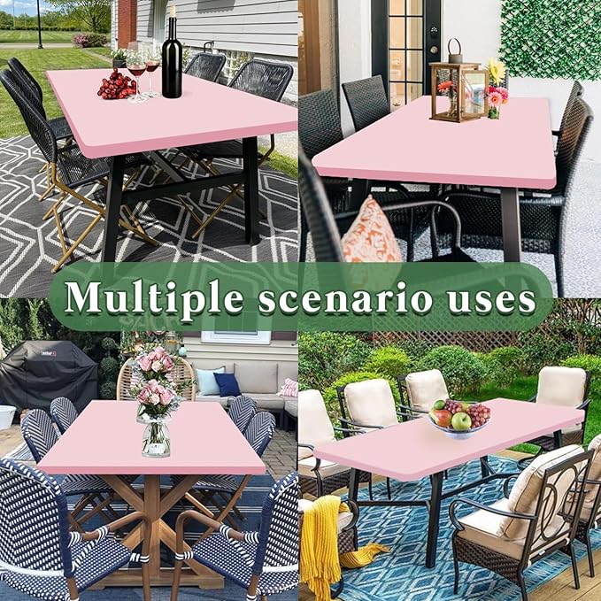 6 Pack Picnic Table Cover Fitted Elastic Tablecloth for 8 Foot Rectangle Tables Waterproof Stretch Washable Folding Indoor Outdoor Spandex Table Cloth for Parties Banquet Camping (Pink,30" x 96")