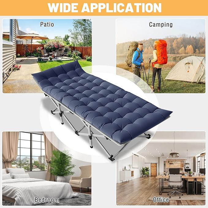 DoCred Folding Camping Cot with Mattress, 2 Pack Heavy Duty Folding Cot for Adults, Portable Sleeping Cot Bed Adults Outdoor Bed with Carry Bag, Travel Camp Cots