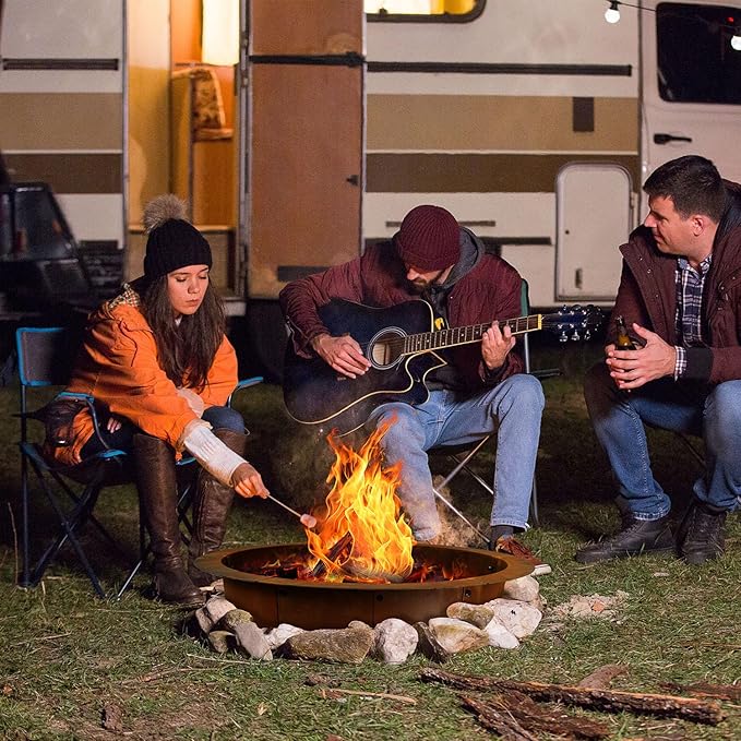 Fire Pit Ring Outdoor Wood Burning Fire Pit Liner 43.3 Inch Camping Fire Ring Corten Steel Firepit Ring Heavy Duty Campfire Ring Above or In-Ground for Bonfire Outdoor Backyard